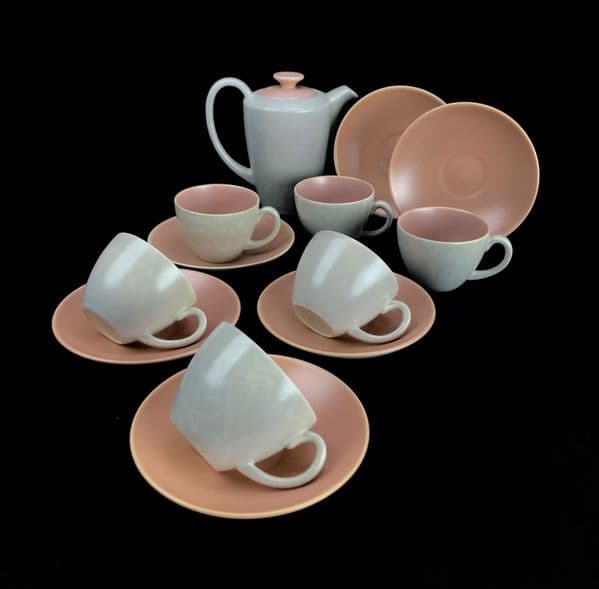 Poole Pottery Twintone Coffee  Set / For 6 People / Pink / Grey Twin Tone Miniature